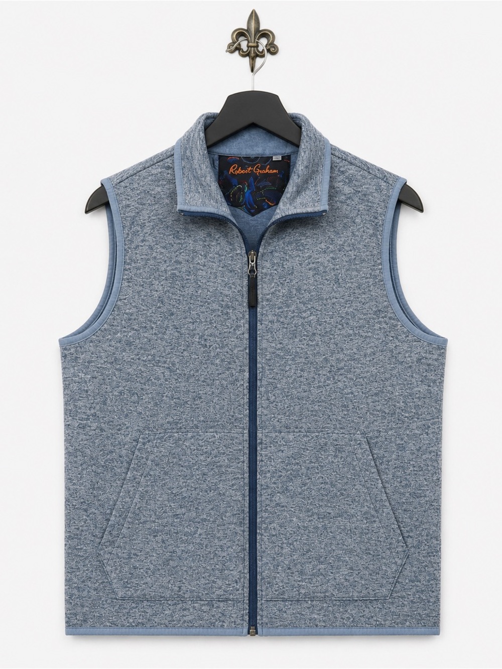 Robert Graham Men’s Blue Gray Heathered Full Zip Vest Sleeveless